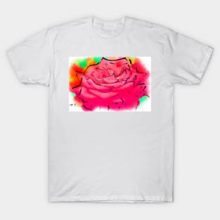 Soft Red Rose Bloom In Abstract Watercolor T-Shirt